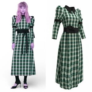 Green Plaid Maxi Dress 👗 with Black Trim